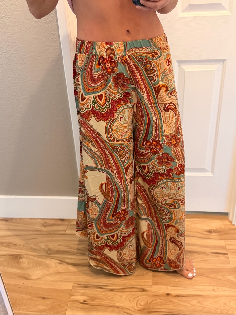 Wide-Leg Paisley Palazzo Pants - Multi Color